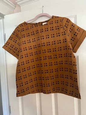 bohme Mustard Brown Short-Sleeve Box Print Top